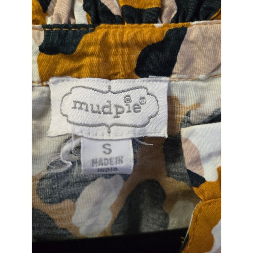 Mud Pie Mustard Yellow Abstract Animal Print Tiered Puff Sleeve Midi Dress Small - Picture 2 of 9